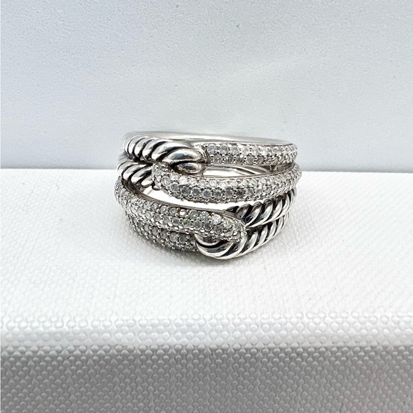 David Yurman Sterling Silver Double Loop Labyrinth Diamond Ring - Picture 2 of 15